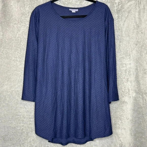 Laura Scott 3X Shirt Top Navy Blue Solid 3/4 Sleeve Scoop Neck Seersucker Womens - Picture 1 of 7